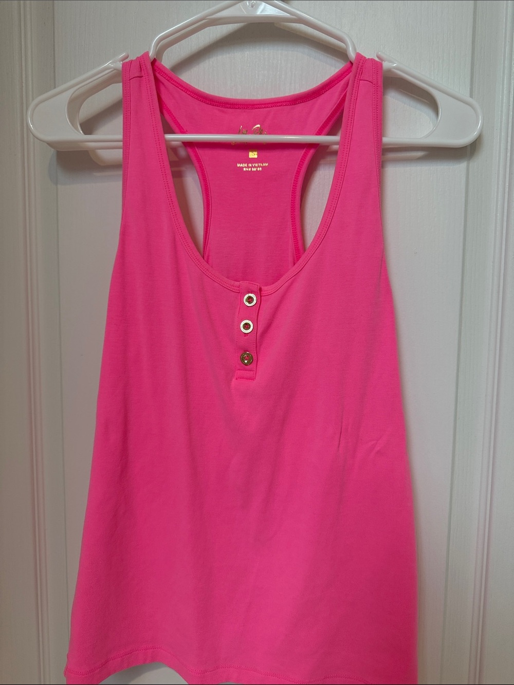 Lilly Pulitzer Bright Pink Racerback Tank with Front Button Placket